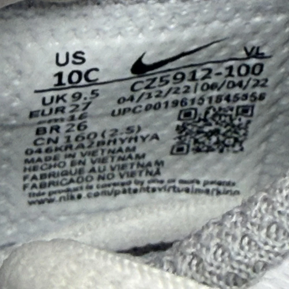 Nike Shoes Unisex Kids Size 10c‎ White Mesh Low Top Baseball Sneakers CZ5592-100